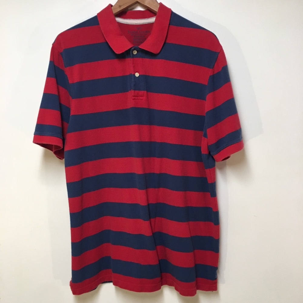 Faded Glory Polo Shirt Mens XL Red Blue Striped Organic Cotton FM20783 Nautical